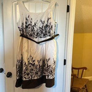 White Dress with Brown Floral Detail
